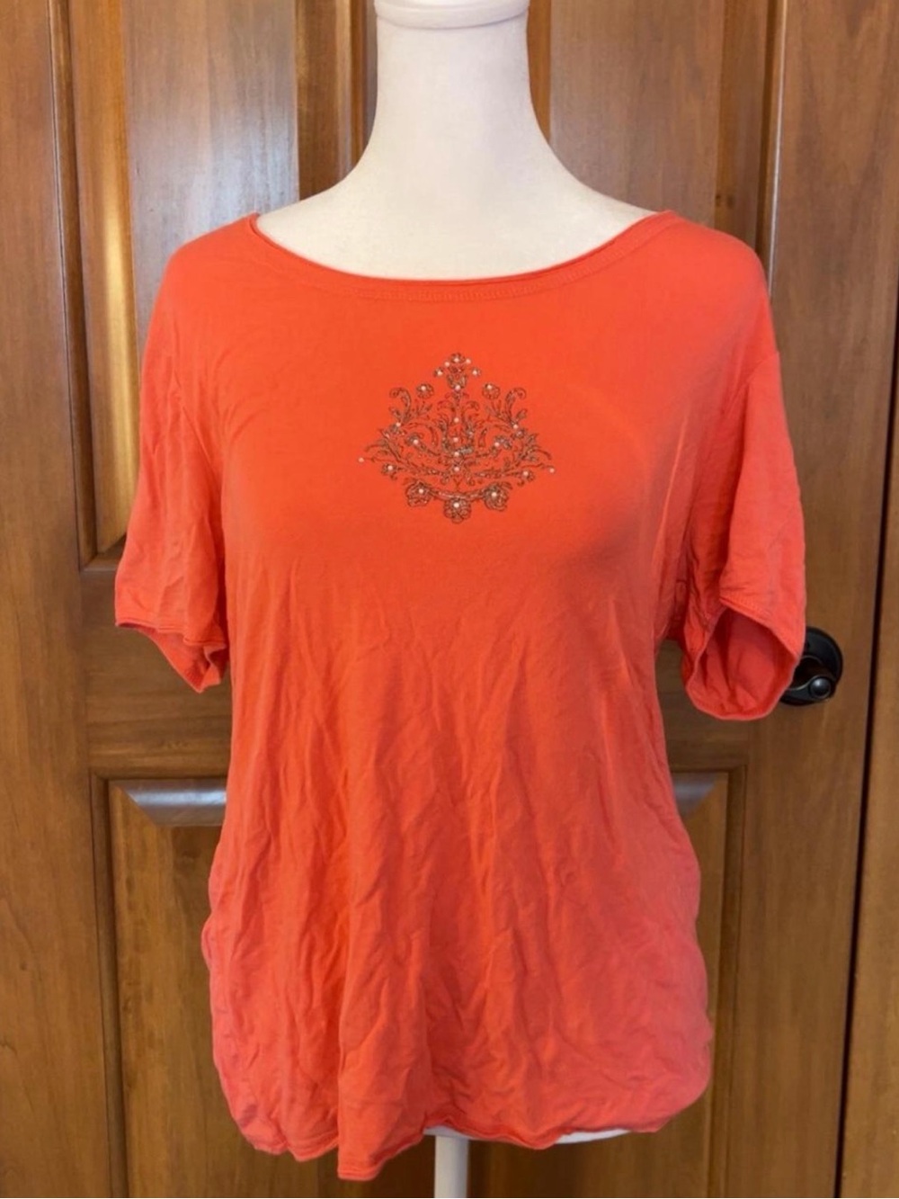 GreenTea Coral Short-Sleeve Embellished Women's Tee Size XL